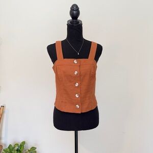 Boho Rust Orange Banana Republic Button Front Tank Top with Button Adjust Straps